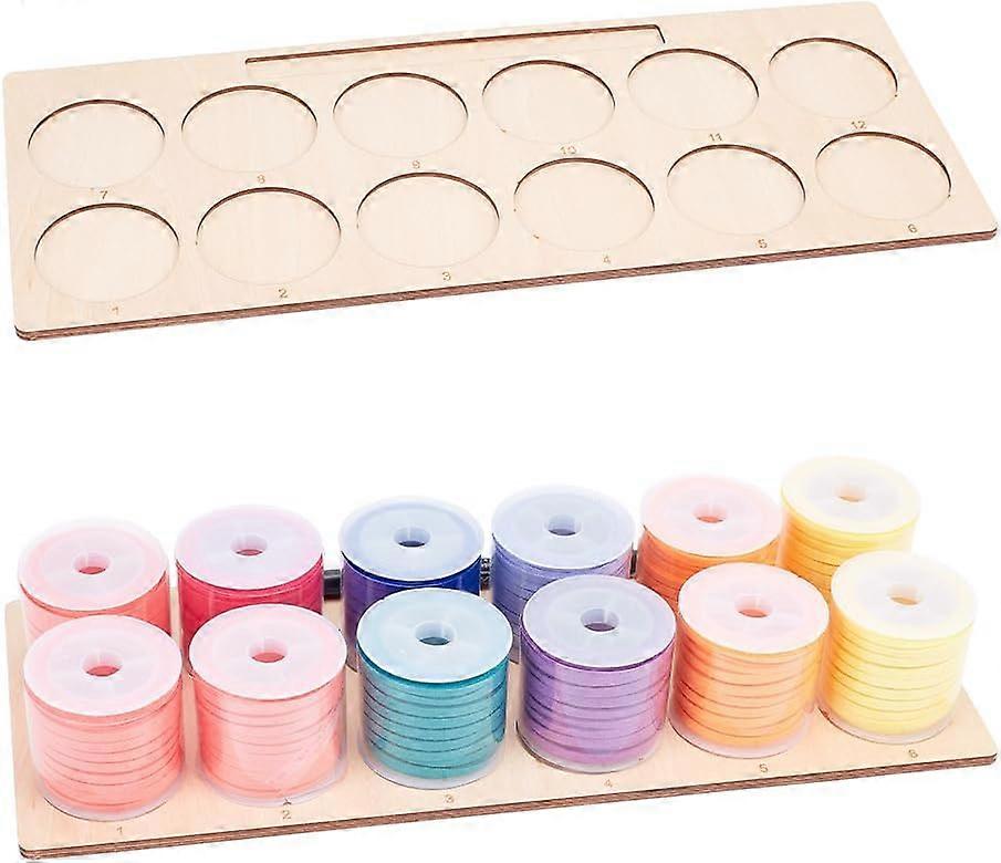 2pcs Slots Wood Embroidery Thread Storage Trays 12 Positions Wooden Thread Spools Rack Thread Holder Organizer for Embroidery Quilting and Sewing Thre