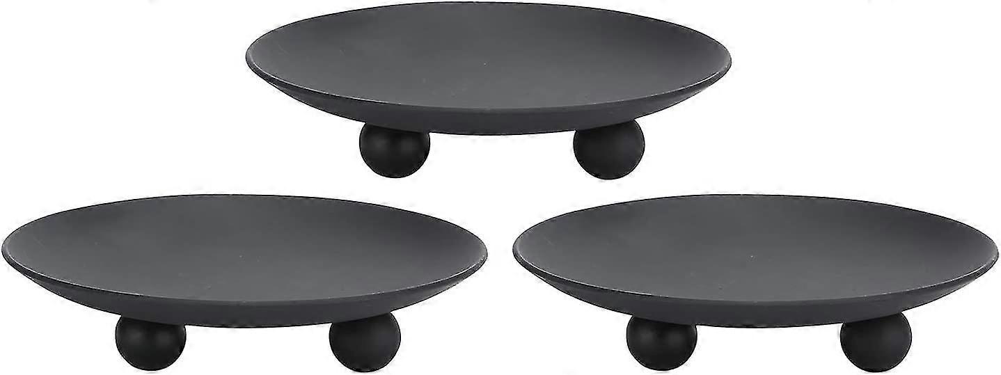 Schwarzer Eisenteller Kerzenhalter 3er Set