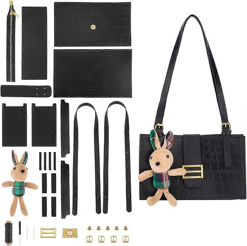 DIY Tote Bag Making Kits Handmade Sewing Handbag Making Kit with Rabbit Pendent DIY Personalized Bag Making Black