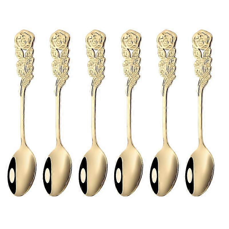 6pcs stainless steel creative teaspoon delicate rose design spoon stir tableware