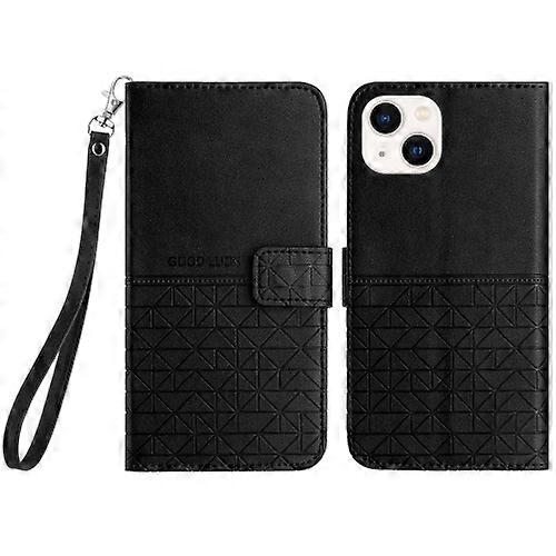 For iPhone 15 Rhombic Texture Leather Phone Case with Lanyard