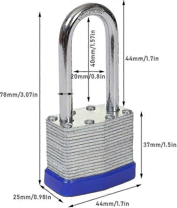 2 Pack Padlocks With Keys, Laminated Steel Key Padlock Long Lock With Keys 44mm Heavy Duty Key Padlock
