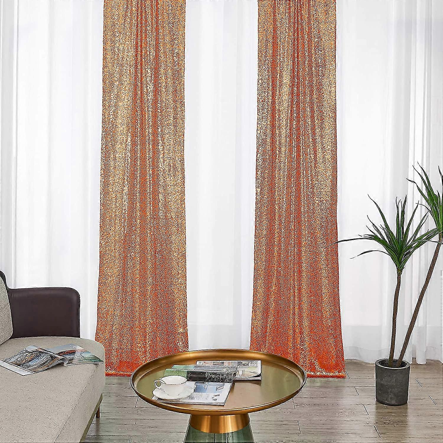 28ft-2pcs Orange Sequin Backdrop Curtains Panels, Photography Backdrop Glitter Curtains