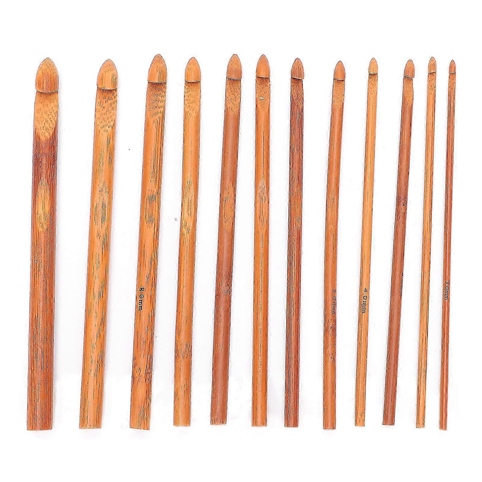 12pcs Carbonized Bamboo Crochet Hooks Knitting Needle Set Weaving Tools Accessory