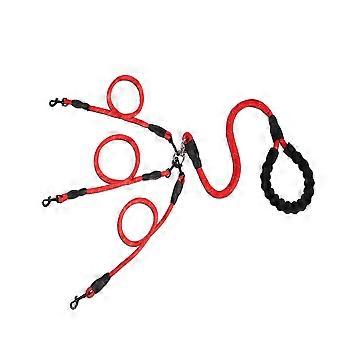 Dog rope dog skin nylon pet strap pet traction rope red 3 heads 68cm