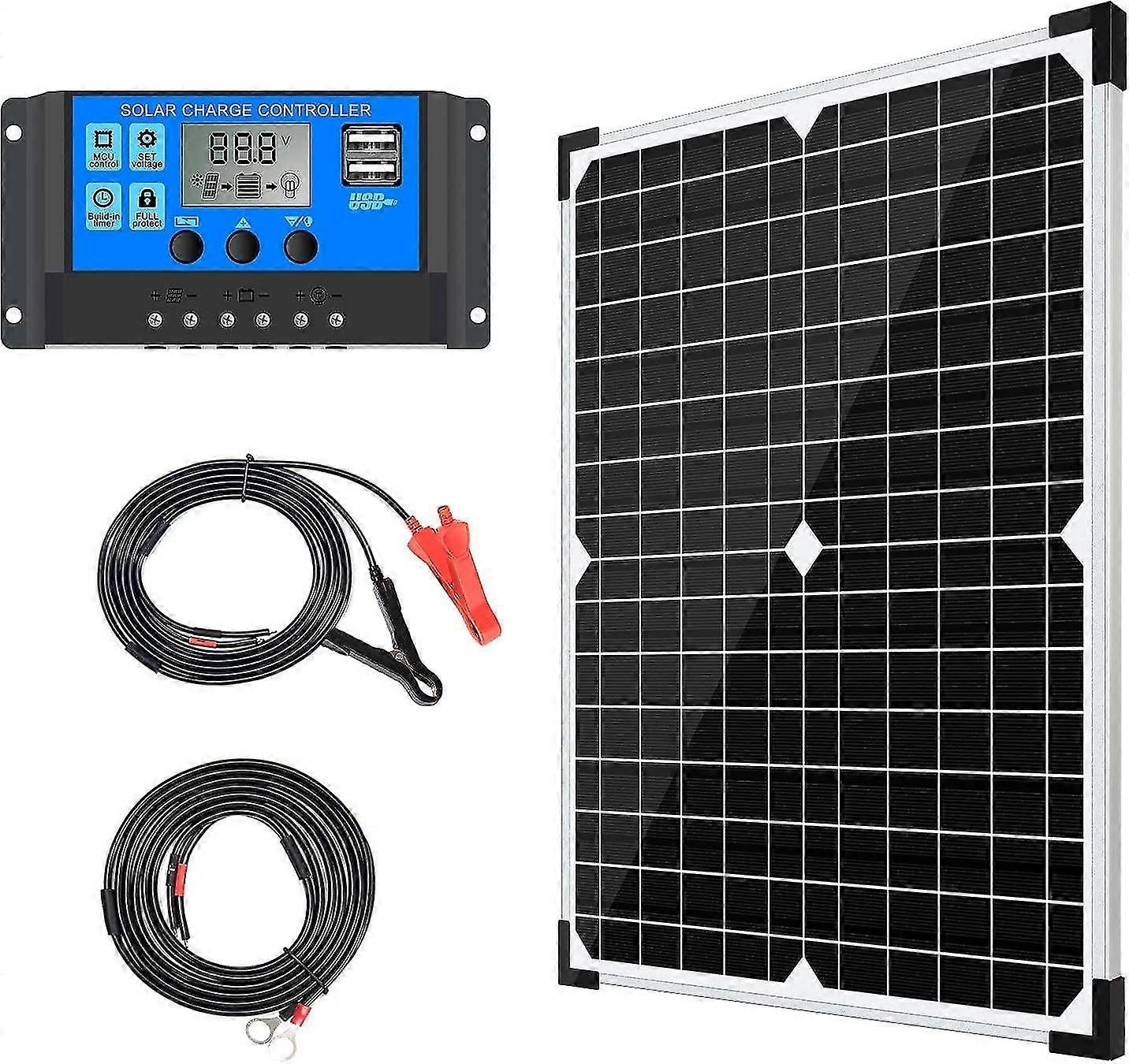 Solar Panel Kit 10A Solar Charge Controller + Extension Cable with Battery Clip