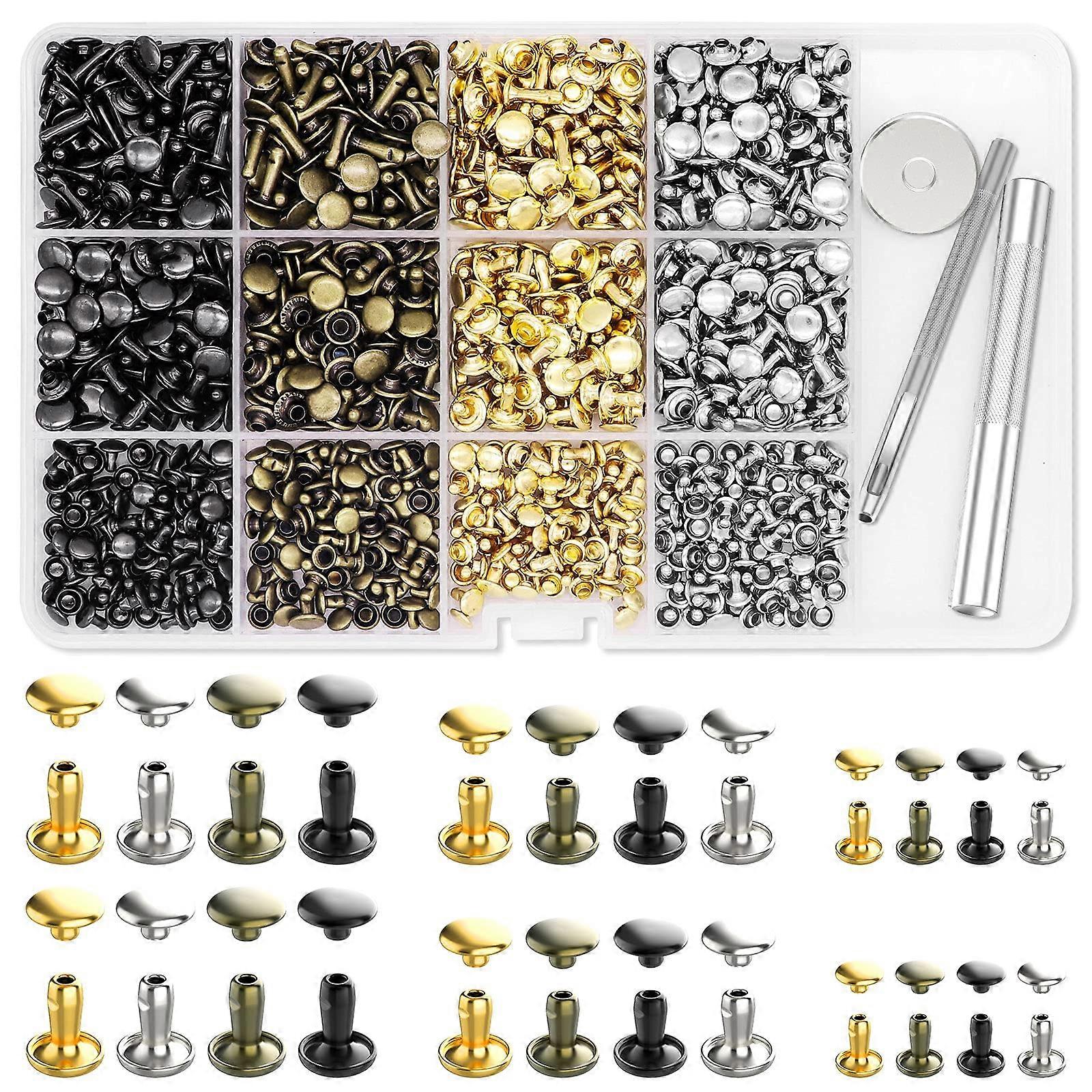 480 Sets Double Cap Rivets Include Setting Tools for DIY Leather Craft