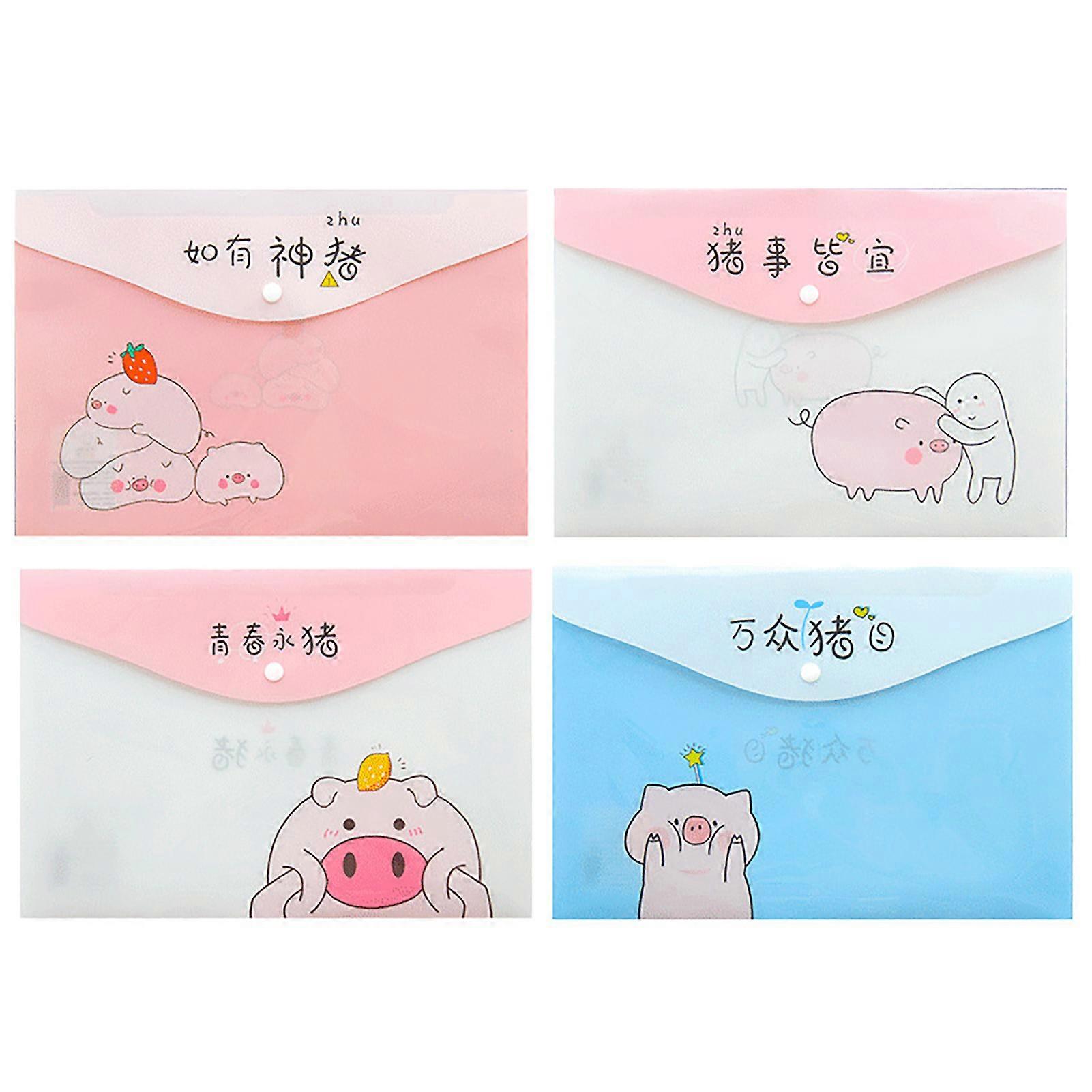 A4 Document Bag Transparent File Test Paper Storage Bag Waterproof Snap Stationery FolderPig Pattern