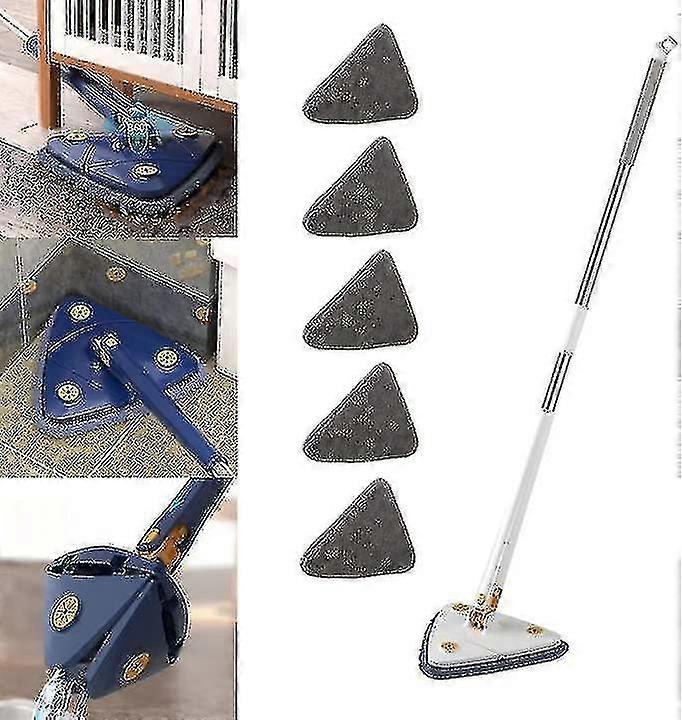 White 4 Cloth 360 Rotatable Telescopic Triangle Cleaning Mop