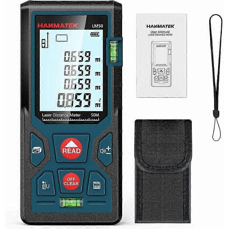 デジタルレーザー距離計、LM50 50mデジタルレーザー距離計、LCDバックライト付き長さ/面積/体積/ピタゴラス定理測定、IP54