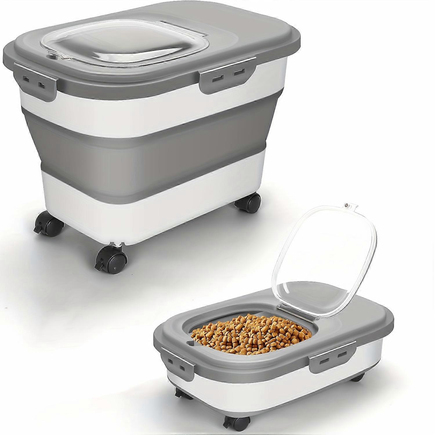 Foldable Sealed Pet Food Storage Container With Transparent Lid, Household Moisture Proof Insect Proof Dog Food Storage Bucket With Casters