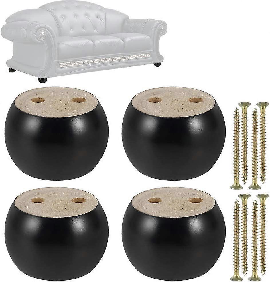 4 PZ Gambe Mobili In Legno 50mm Altezza Divano Gambe Eucalipto Rotondo Panino Mobili Piedi Gambe di Ricambio per Divano Letto Poltrona Armadio (Nero)
