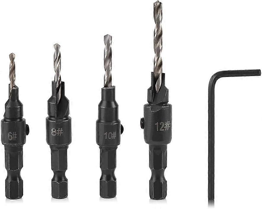 4pcs HSS Hex Shank Drill Bit Set for Woodworking Reaming #6#8#10#12
