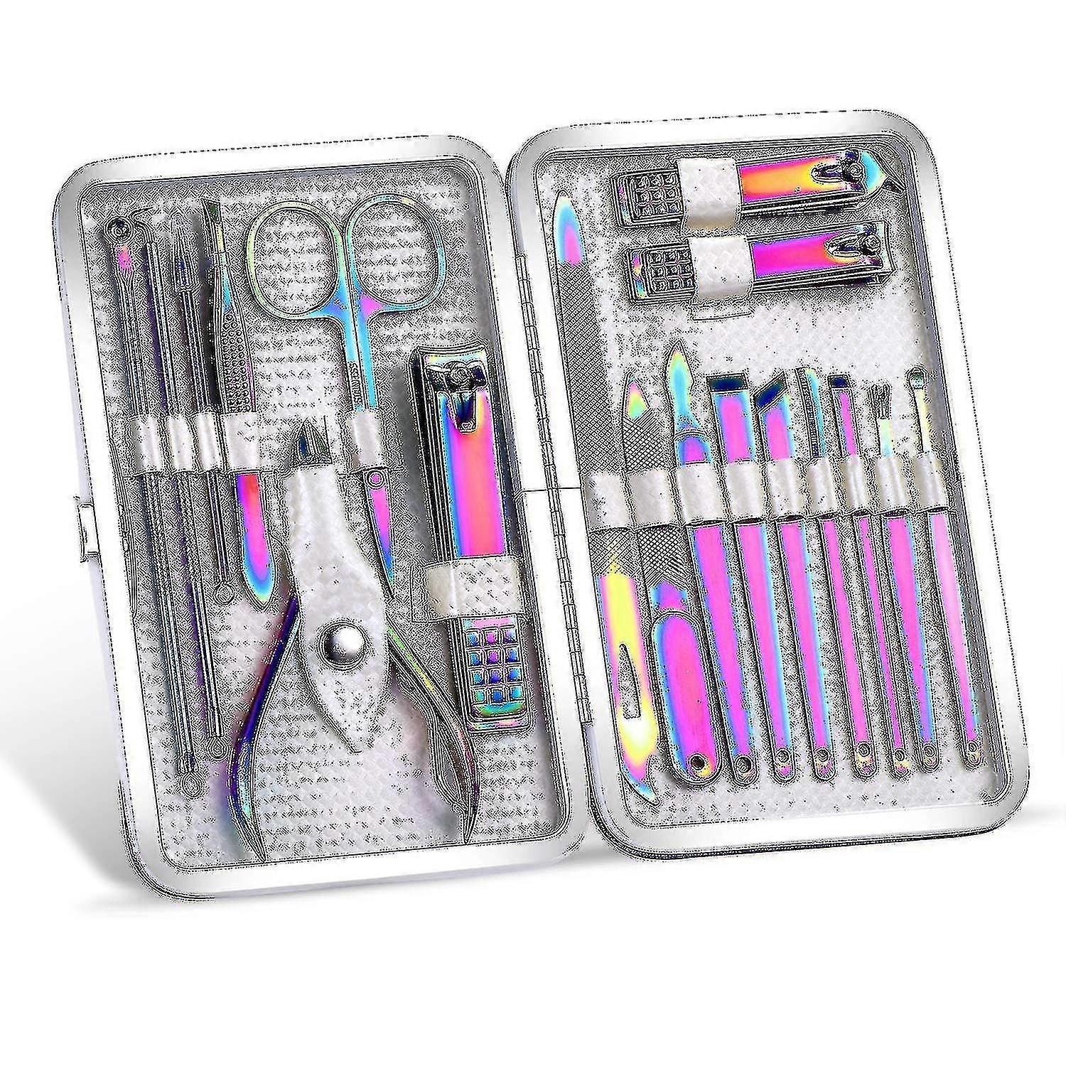 Ensembles d’outils de manucure avec étui en cuir de style arc-en-ciel