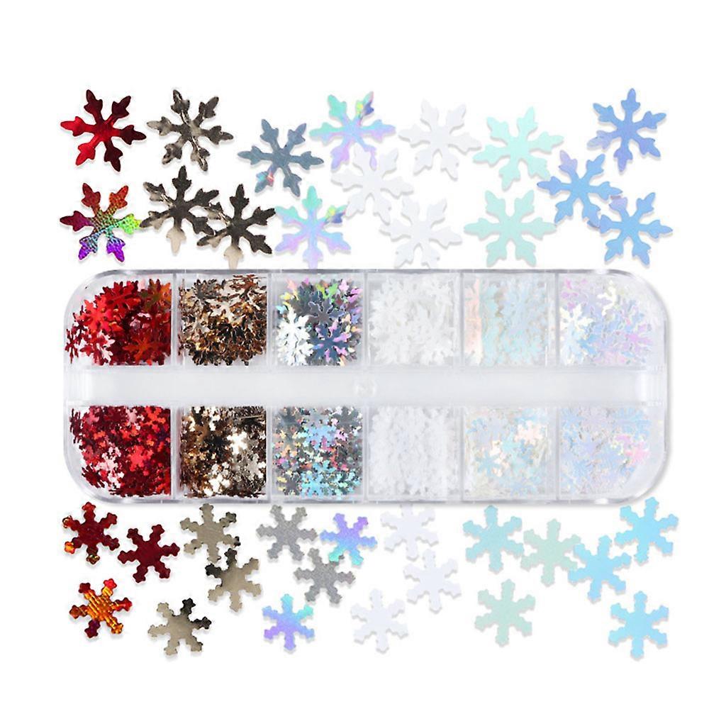 12 Grid Long Strip Boxed Winter Snowflake Series Nail Sequins Laser Glitter DIY