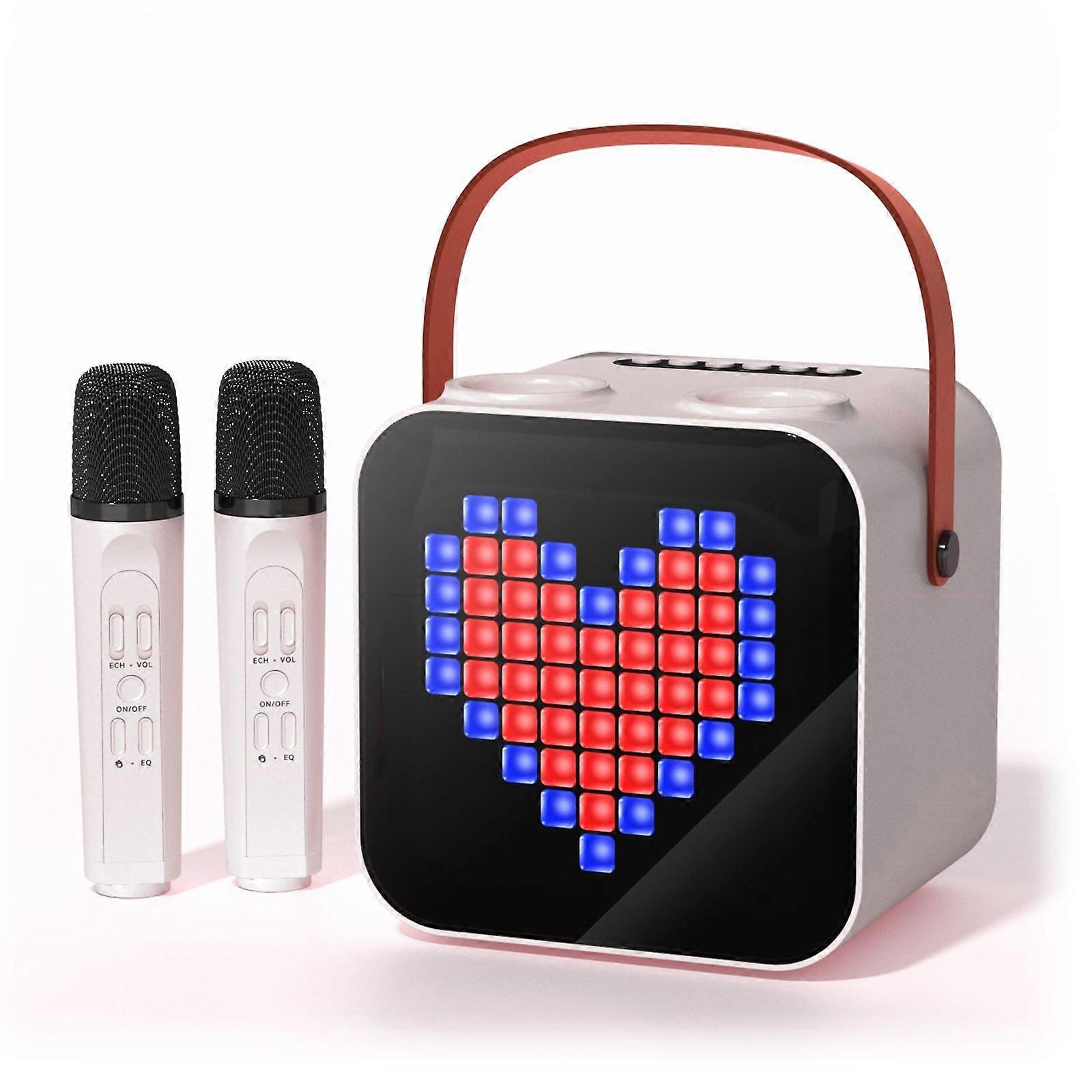 Protable Karaoke Machine with Two Wireless Microphones Rechargeable Karaoke Machine for Kid and Adult PA Speaker System 18 LED Pattern Support Funny (