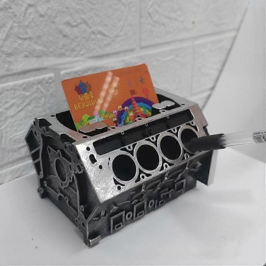 Engine-Themed Business Card Holder & Pen Stand Desk Accessory