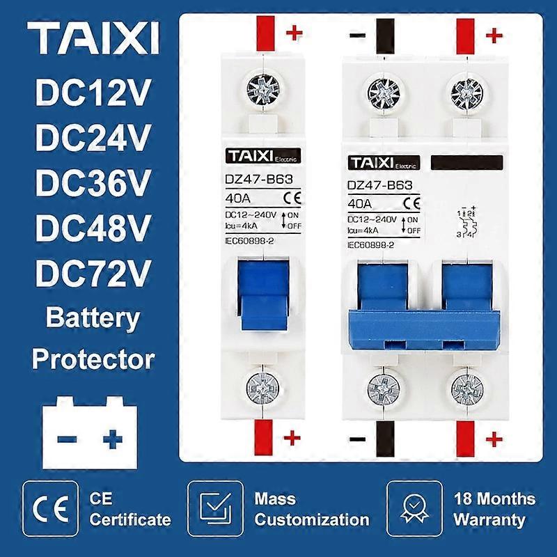 DC 12V 24V 48V 36V DC MCB Battery Car Protector Mini Circuit Breaker DZ47 Positive And Negative Pole Protection Switch Isolator