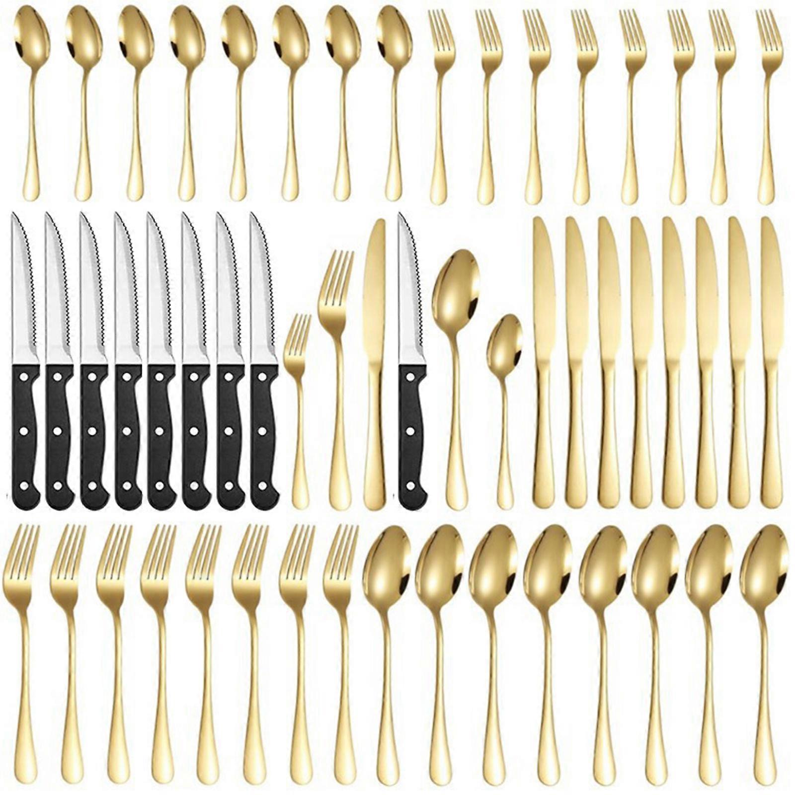 ステーキナイフ付き48ピースシルバーウェアセット、ステンレススチールフラットウェアカトラリーセット