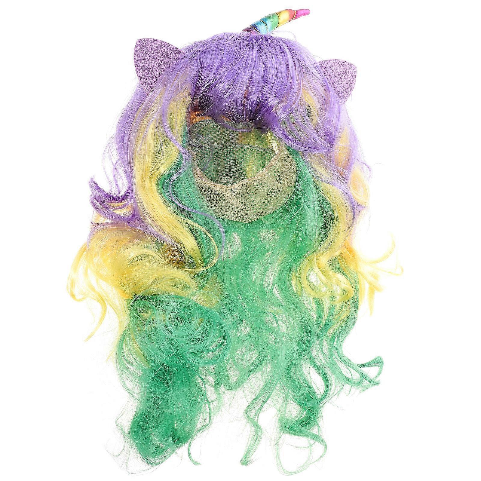 Colorful Curly Wig Cosplay Unicorn Wig Long Wave Wig Colorful Unicorn Wig