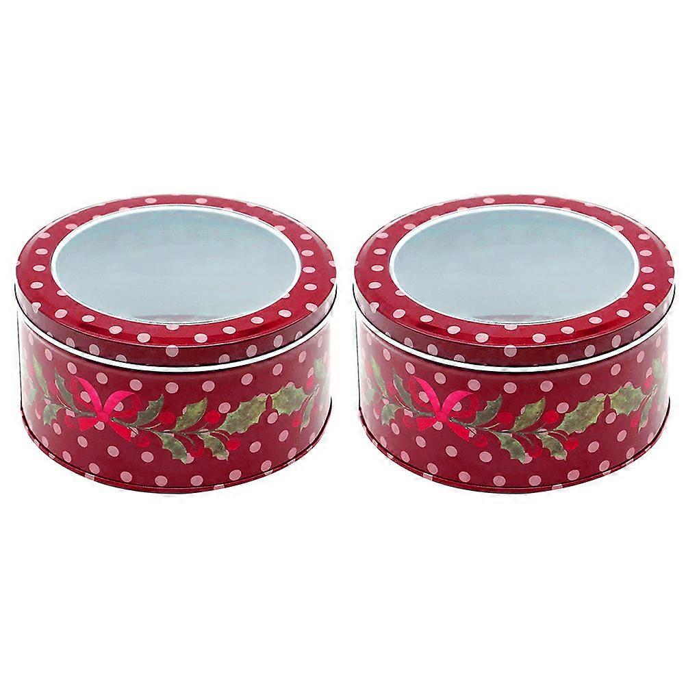 2Pcs Christmas Cookie Boxes Round Candy Boxes with Window Display Storage Box