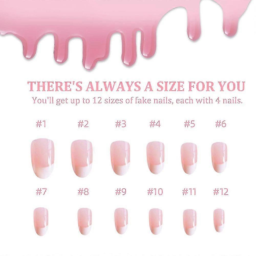 Namotu 48pcsのフランスのプレス爪アクリル偽の爪キットフルカバーミディアムレングスネイルピンクの白いヒントは、女性と女の子のためのヌードカラーを設定します