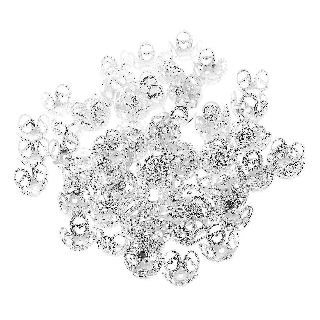 100pcs 4-leaf Filigree Bead Caps Beads(8mm;silver)