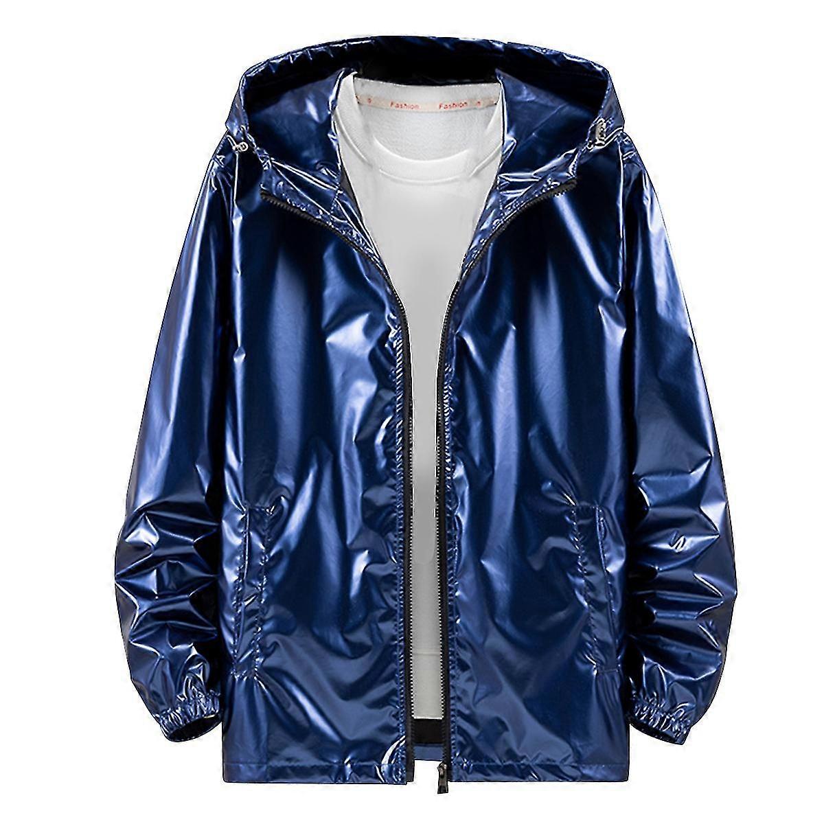 Mens Shiny Waterproof Hooded Jacket