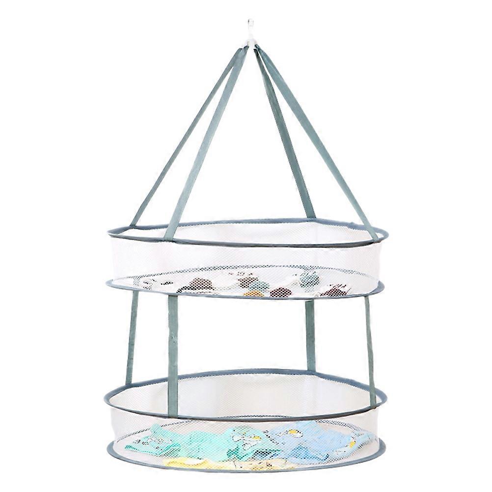 Clothes Drying Net Double Layer Clothes Hanging Net Clothes Drying Basket Foldable Drying Rack (Large Size Grey)