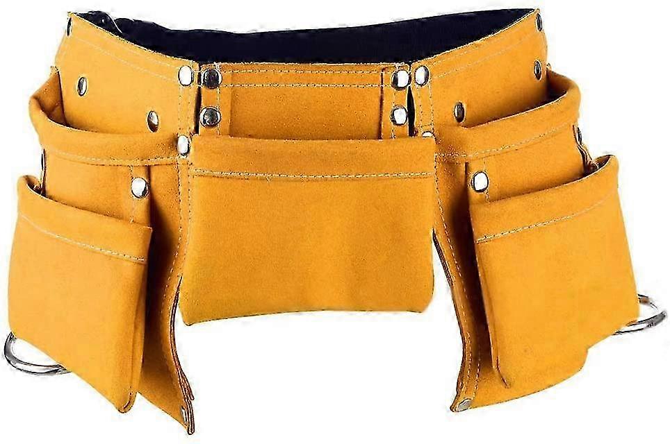 Kids Tool Belt Multi-Pockets Leather Construction Pouch Bag Yellow
