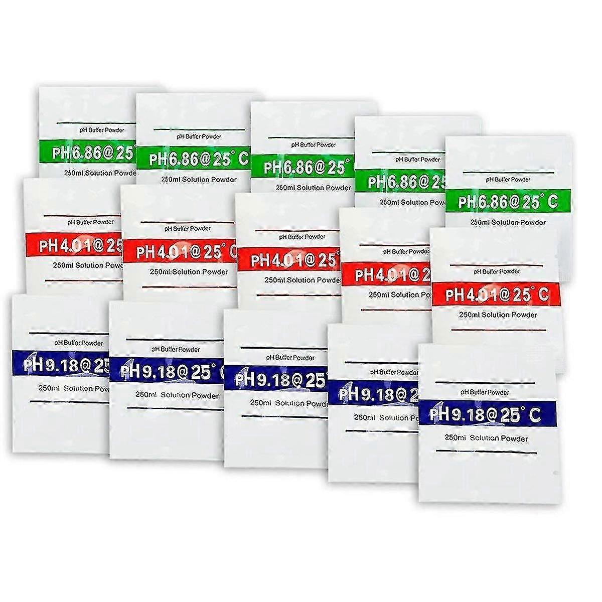 15 Pack PH Meter Buffer Solution Powder 6.86/4.00/9.18, PH Calibration Solution Pacotes para Precisão