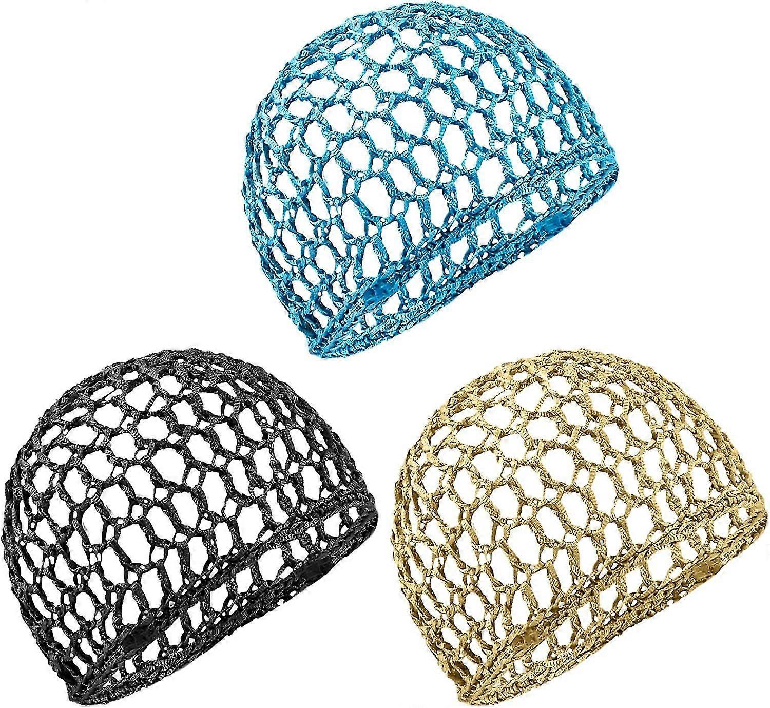 3st Mesh Virkat hårnät, Rayon stickad snood hatt, tjockt hårnät snoods täcka prydnad för nattsömn