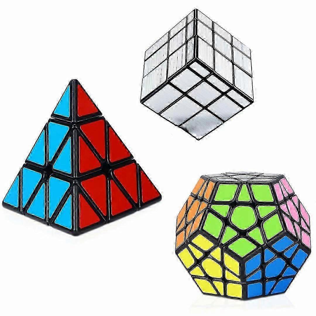 Speed Cube Set 3 Pack Magic Puzzle Cube Bundle Sticker - Includes Pyramid Speedcubing Puzzle