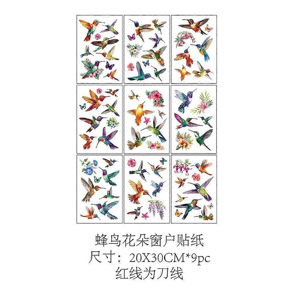 1Set PVC Window Static Stickers Rectangle for Window Decoration Hummingbird 200x300mm 9pcs/set