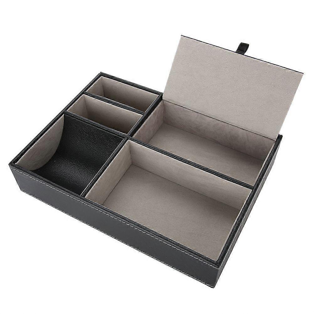 5 Compartments Multi Functional PU Leather Storage Box Office Desktop Organizer Case