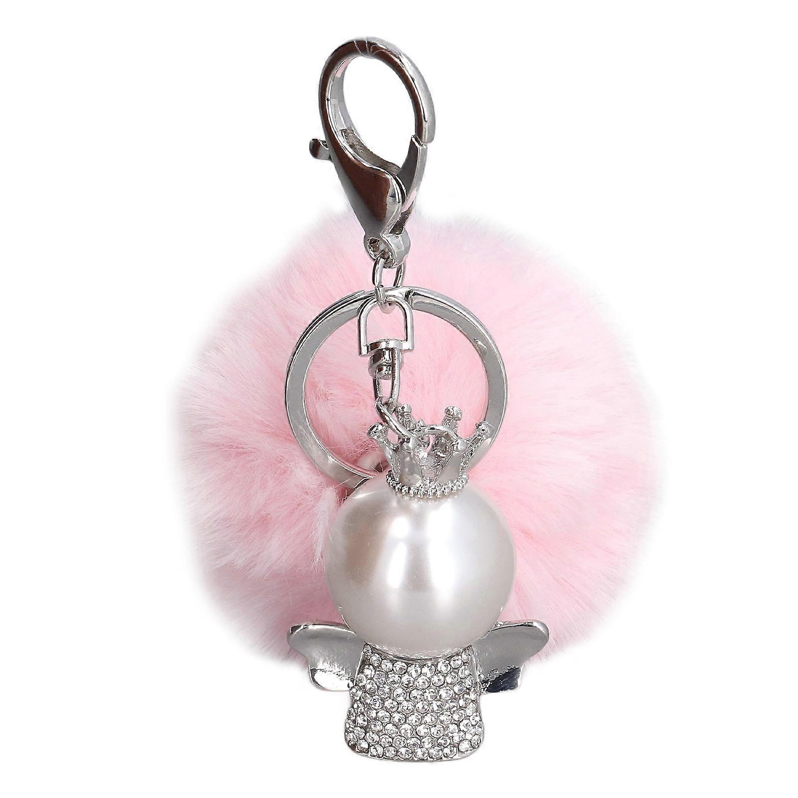 Pink Pom Pom Keychain - Soft Fluffy Plush with Unique Fashionable Design, Durable and Versatile for Bags and Keys
