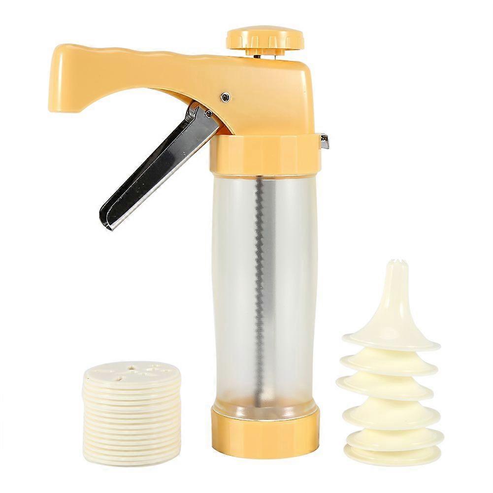 Cookie Biscuit Maker Press Machine Decorating Gun Baking Tool with 16 Molds + 6 Nozzles(Yellow)