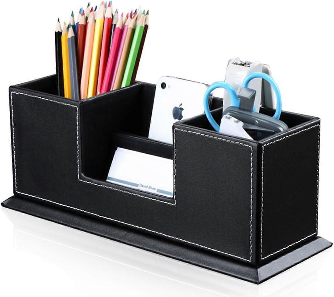 Schreibtisch-Organizer aus Leder, Stiftbox aus Leder, Stifthalter & Farbe: schwarz