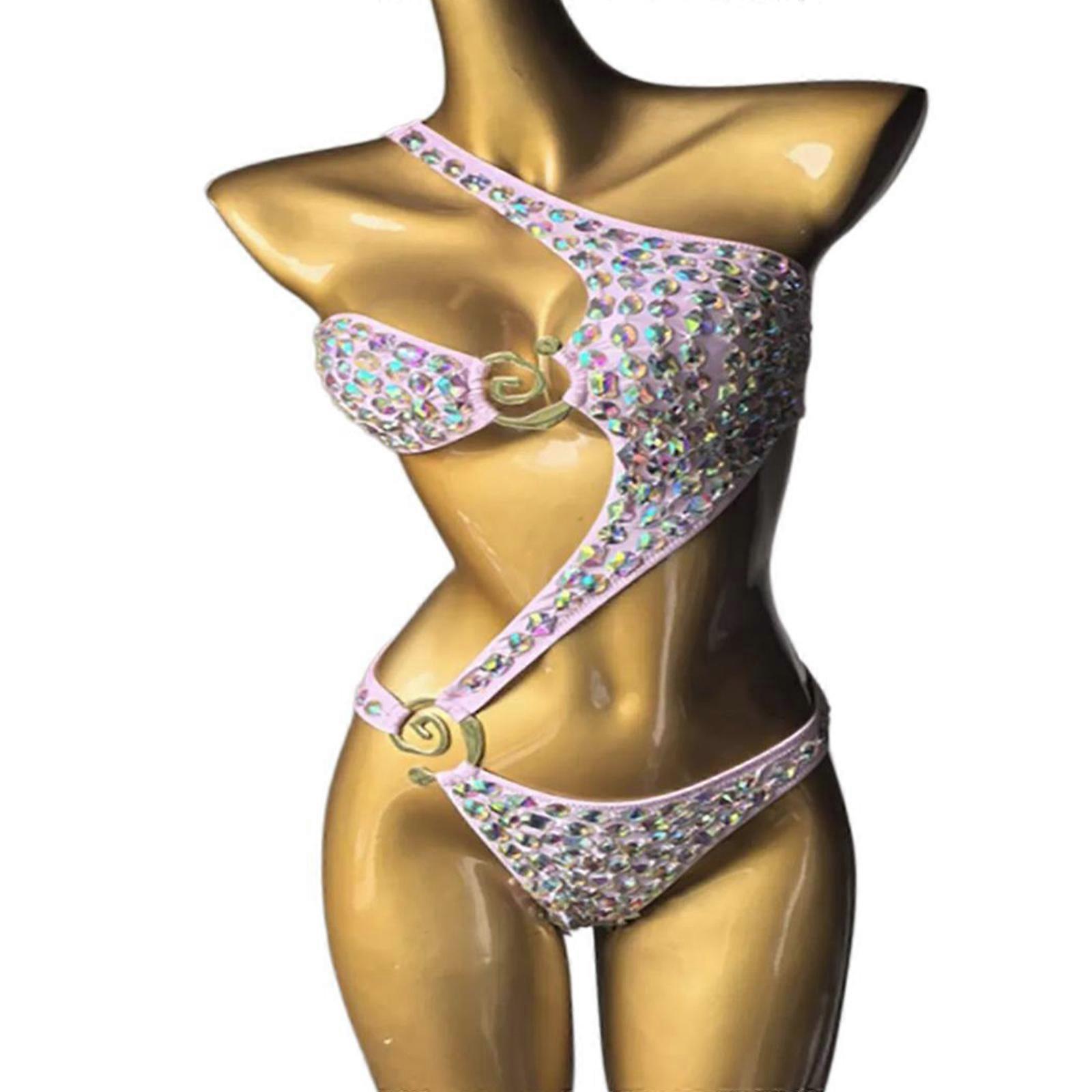 Femmes Strass Monokini Maillot De Bain Une Épaule Maillot De Bain Cutot Monokini Maillots De Bain Rembourré Maillot De Bain Rose S