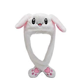 Cappello di peluche con orecchie da coniglio mobili bianco