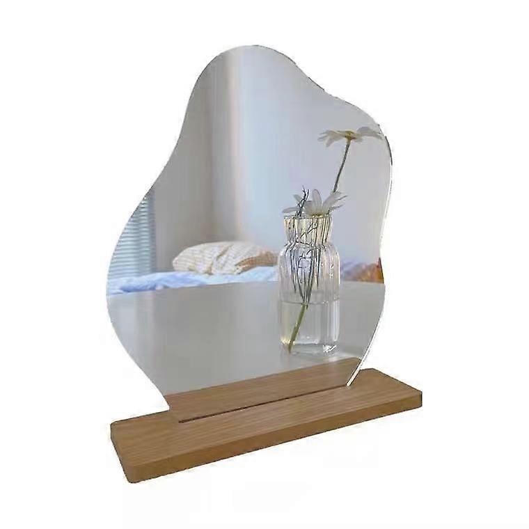 Makeup Mirror,Frameless Decorative Vanity Table Mirror Makeup Irregular Shape with Wooden Base