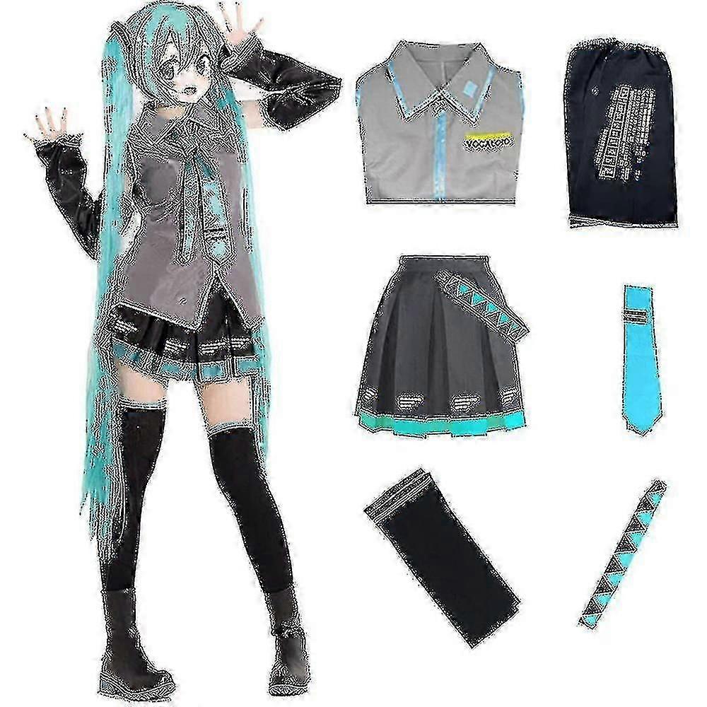 6個/セット 初音ミクコスプレコスチュームウィメンズパフォーマンスショー仮装コミックスーツユニフォームハロウィンパーティー