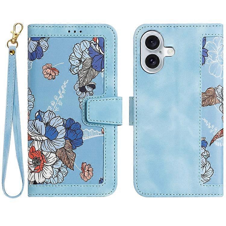 Compatible For iPhone 16 Case Flower Pattern PU Leather Phone Cover with Card Slots