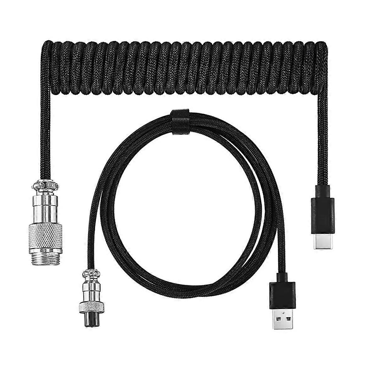 Usb Keyboard Cable Black Coiled Keyboard Usb Type C Cable DIY Aviation Plug Cable Connector Gaming