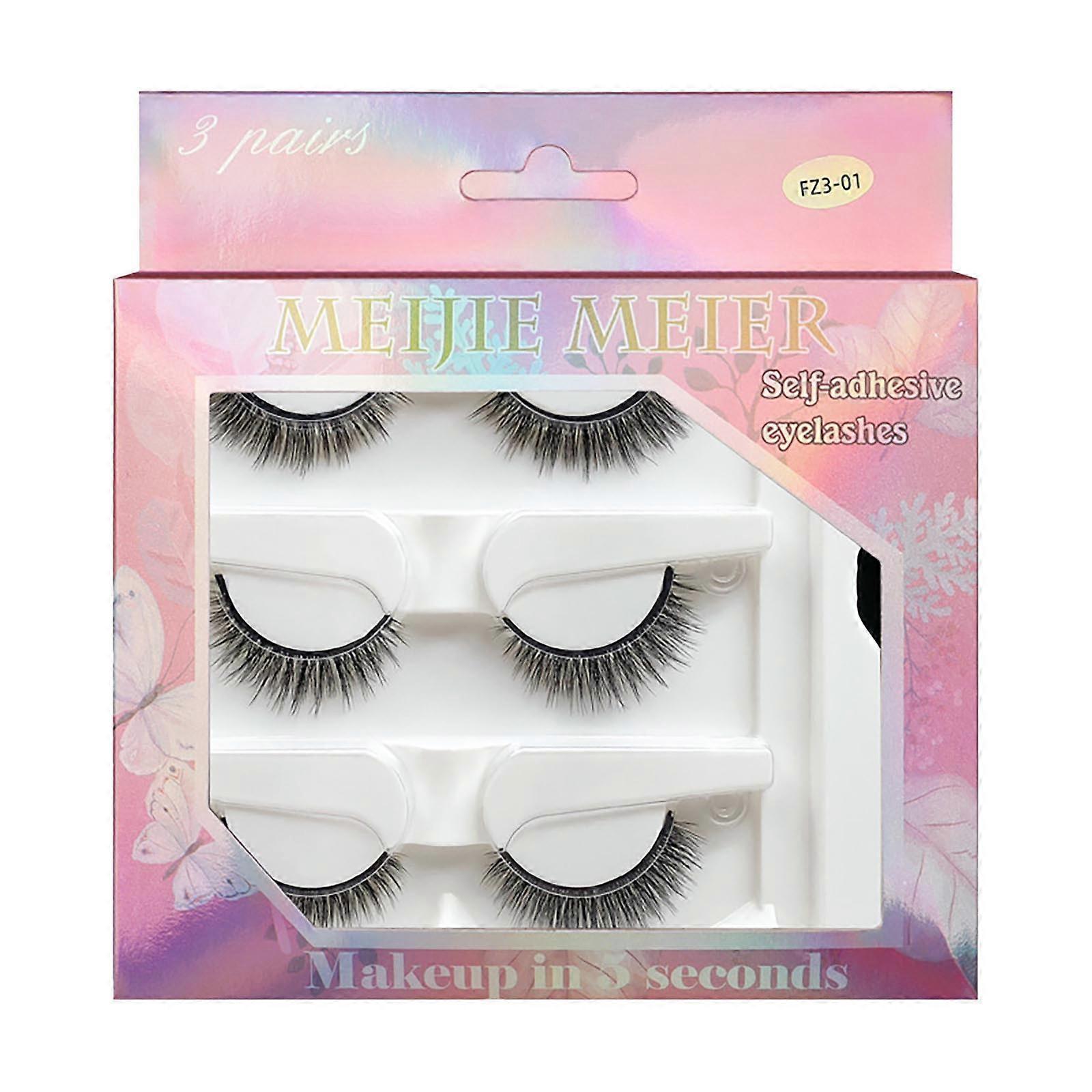 Faux cils auto-adhésifs Sans colle Naturel 3D Cils autoadhésifs Regard naturel quotidien