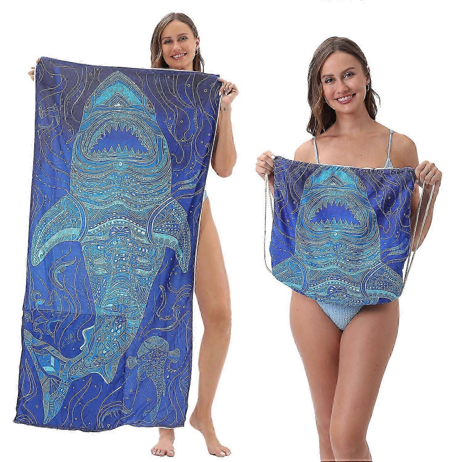 2-in-1 Beach Towel & Foldable Backpack Ultra-Soft Microfiber Print Bath Towel, Compact & Travel-Ready _S