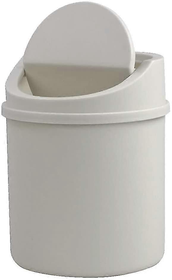 2L Plastic Desktop Swing Lid Dustbin, White Waste Bin