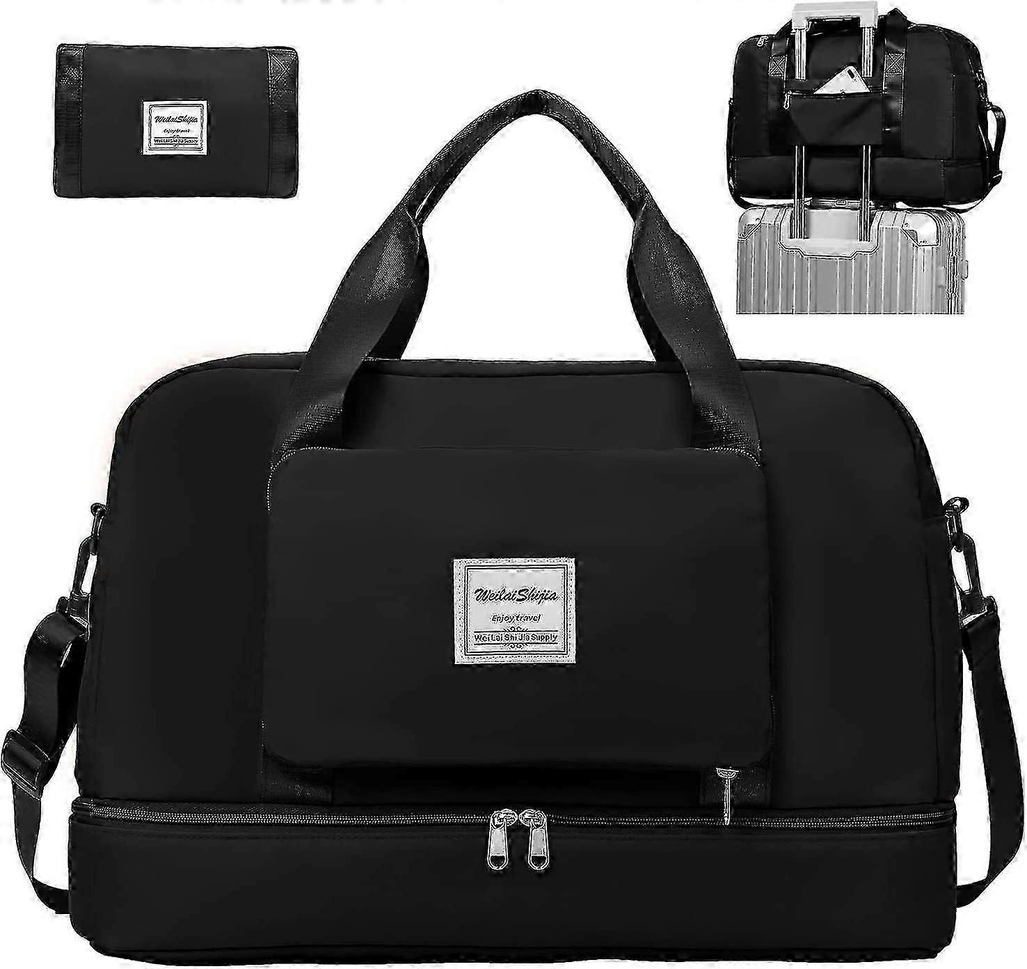 Kadın Katlanabilir Hafta Sonu Çantası Gece Hastane Çantası Ayakkabı Bölmesi ve Islak Cep, Suya Dayanıklı Spor Çantası Duffle Çantası Seyahat Çantası Holdall For Wome