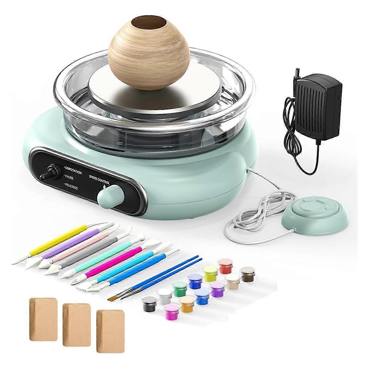 Mini Pottery Wheel Kit - Turntable Electric Clay Wheel with Foot Pedal, Adjustable Speed Ceramic Making Machine EU Plug