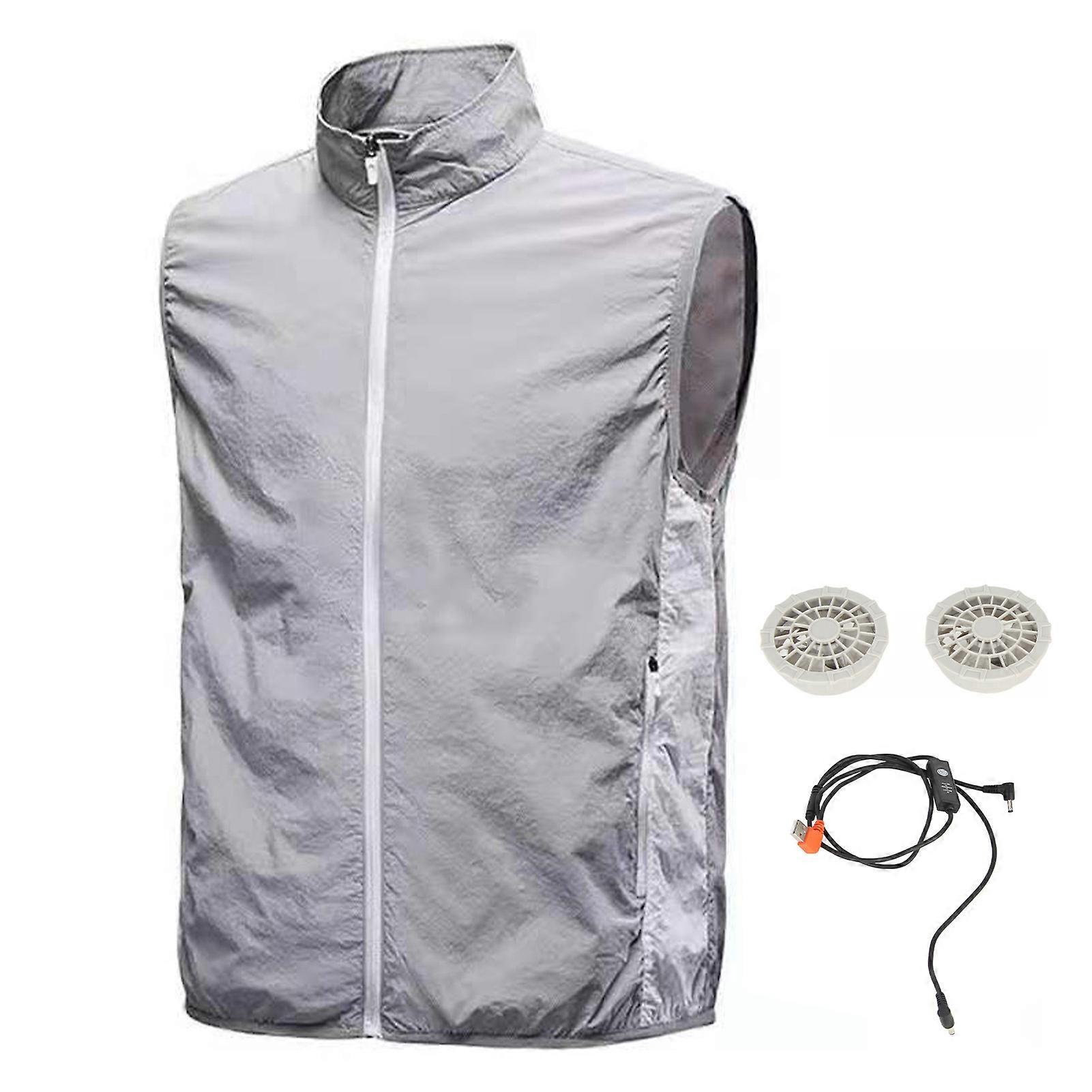 Air Conditioned Clothes 3 Wind Speed Breathable High Power Cooling Vest with Fan for Men Summer Gray XL